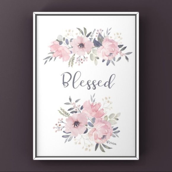 Abstract soft floral watercolor Blessed art print - Picture 1 of 2